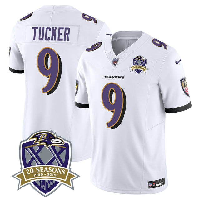 Men's Ravens 20th Season Patch Vapor Limited Jersey - All Stitched - White - Justin Tucker — view 1