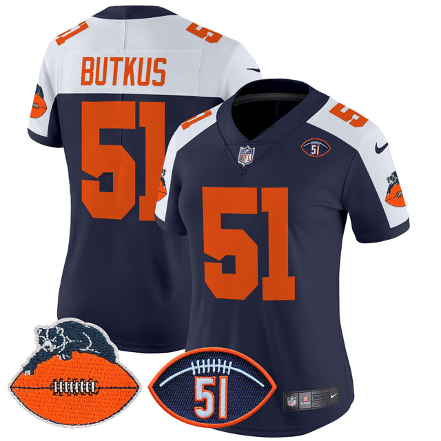 Women's Chicago Bears Dick Butkus Patch Throwback Vapor Limited Jersey - All Stitched - Navy Alternate - Dick Butkus — view 1