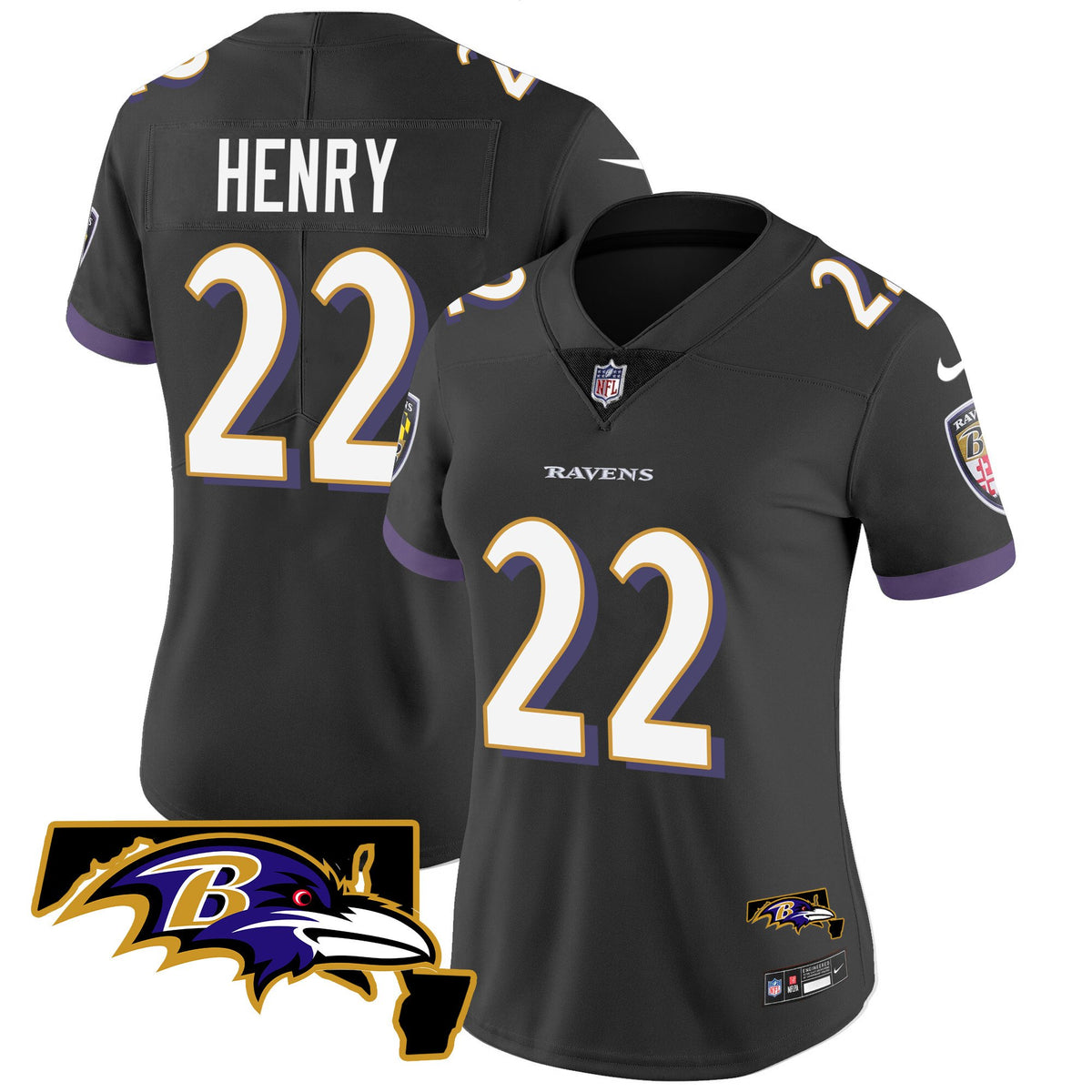 Women's Ravens Maryland Patch Vapor Limited Jersey - All Stitched - Black - Derrick Henry — view 1