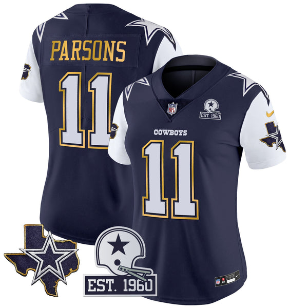 Women's Cowboys Texas Patch Gold Trim Vapor Jersey - All Stitched - Navy - Micah Parsons — view 1