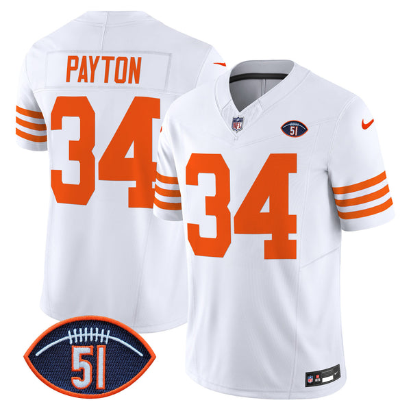 Men's Chicago Bears Dick Butkus Patch Throwback Vapor Limited Jersey - All Stitched - White - Walter Payton — view 1
