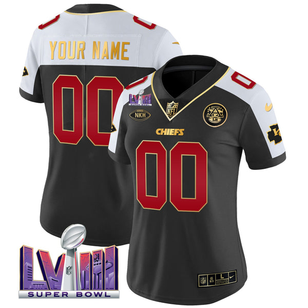 Chiefs Super Bowl LVIII Patch Vapor Custom Jersey V2 - All Stitched - Black Alternate — view 1