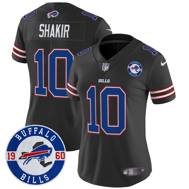 Women's Buffalo Bills 2024 Vapor Limited Jersey - Est. 1960 Patch - All Stitched - Black - Khalil Shakir — view 1