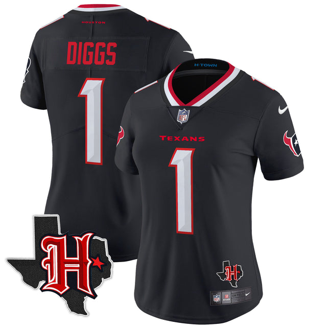 Women's Houston Texans 2024 Texas Patch Vapor Limited Jersey V5 - All Stitched - Navy - Stefon Diggs — view 1