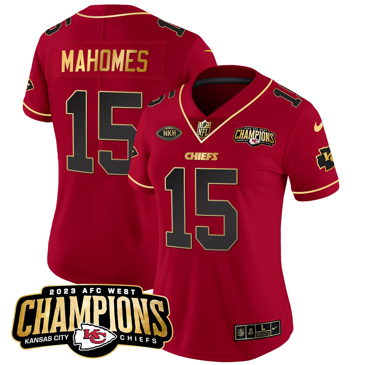 Women's Chiefs 2023 AFC West Champions Patch Vapor Limited Jersey - All Stitched - Red Special - Patrick Mahomes — view 1