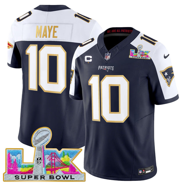 Men's New England Patriots Super Bowl LX Gold Trim Vapor Limited Jersey - All Stitched - Navy Alternate - Drake Maye — view 1