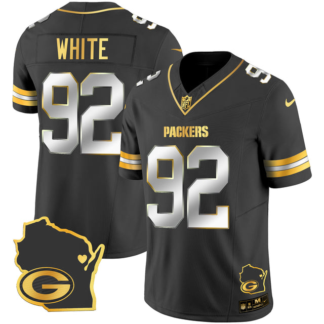 Men's Packers Home Patch Gold Vapor Jersey V2 - All Stitched - Black Limited - Reggie White — view 1