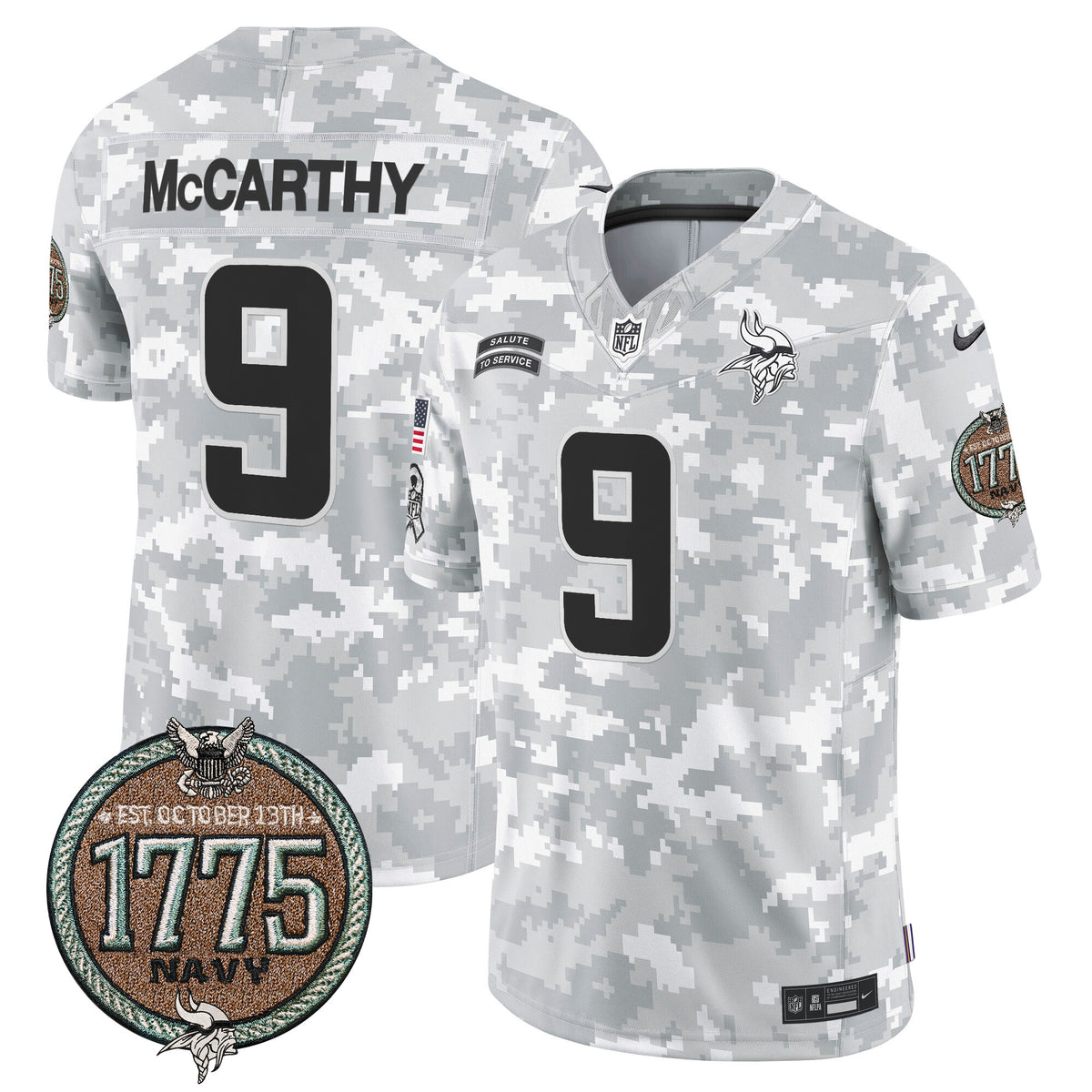 Men's Vikings 2024 Salute to Service Establishment Year Patch Vapor Limited Jersey - All Stitched - Navy - J.J. McCarthy — view 1