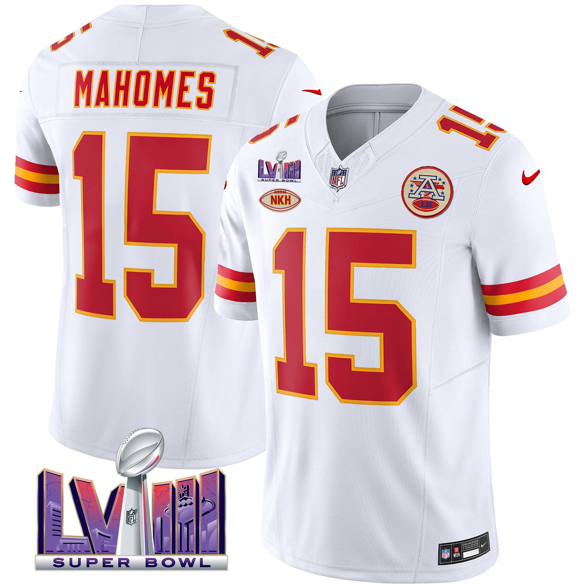 Men's Chiefs Super Bowl LVIII Patch Vapor Jersey V2 - All Stitched - White - Patrick Mahomes — view 1