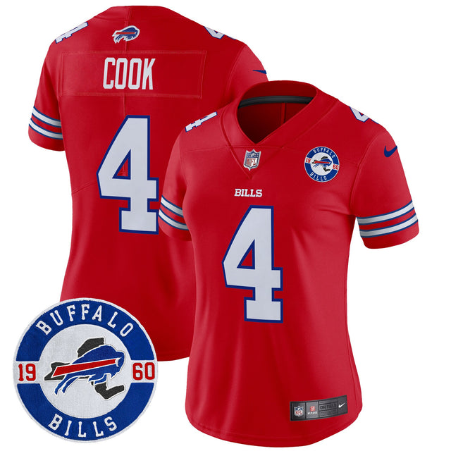 Women's Buffalo Bills 2024 Vapor Limited Jersey - Est. 1960 Patch - All Stitched - Red - James Cook — view 1