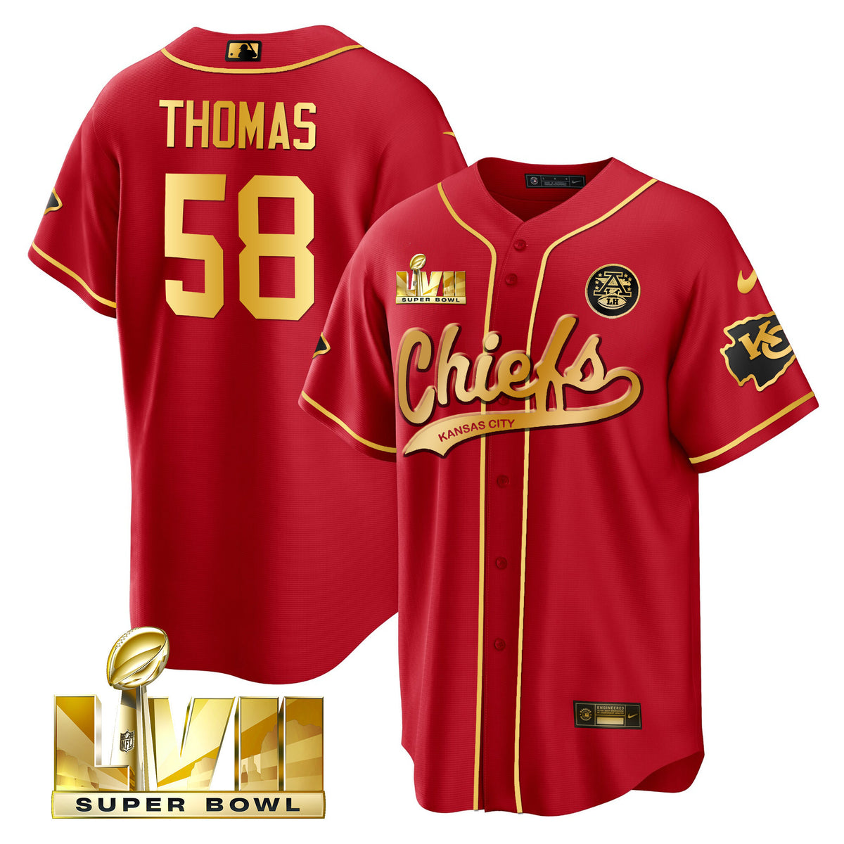 Men's Chiefs Super Bowl LVII Cool Base Jersey V2 - All Stitched - Red Gold - Derrick Thomas — view 1