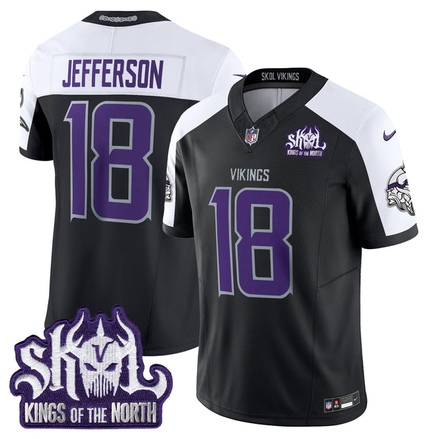Men's Minnesota Vikings 2025 Winter Warrior Skol Patch Vapor Limited Jersey - All Stitched - Black Alternate - Justin Jefferson — view 1