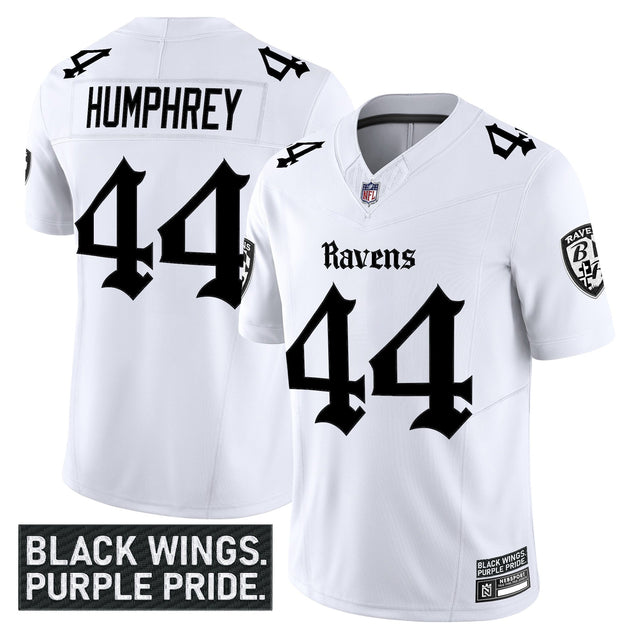 Men's Baltimore Ravens 'Gothic Nevermore Edition' Vapor Limited Jersey - All Stitched - White - Marlon Humphrey — view 1