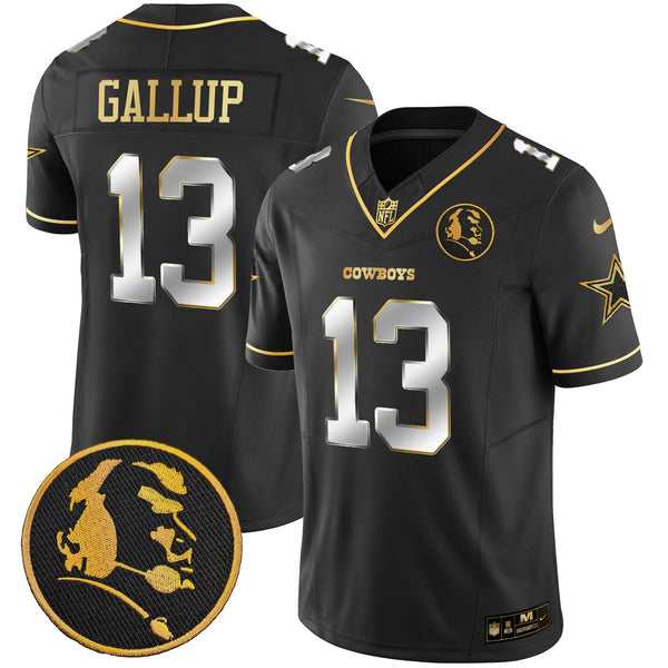 Men's Cowboys John Madden Patch Gold Vapor Jersey - All Stitched - Black Limited - Michael Gallup — view 1