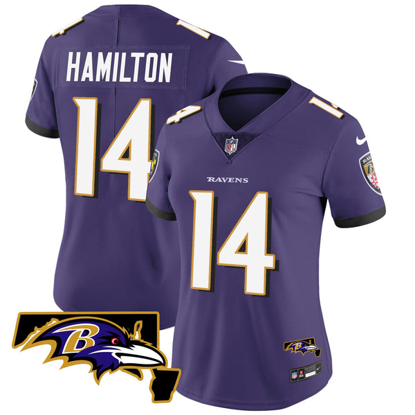 Women's Ravens Maryland Patch Vapor Limited Jersey - All Stitched - Purple - Kyle Hamilton — view 1