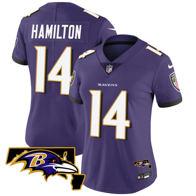 Women's Ravens Maryland Patch Vapor Limited Jersey - All Stitched - Purple - Kyle Hamilton — view 1