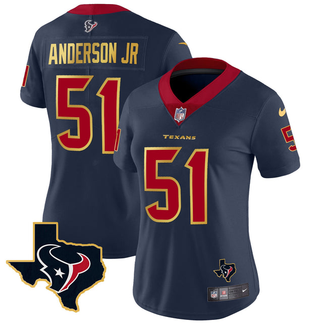 Women's Houston Texans Gold Trim Vapor Jersey - All Stitched - Navy - Will Anderson Jr — view 1