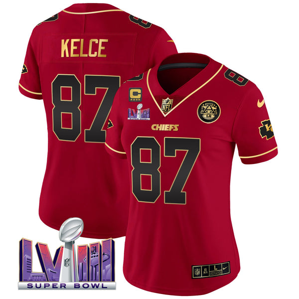 Women's Chiefs Super Bowl LVIII Patch Vapor Jersey - All Stitched - Red Special - Travis Kelce — view 1