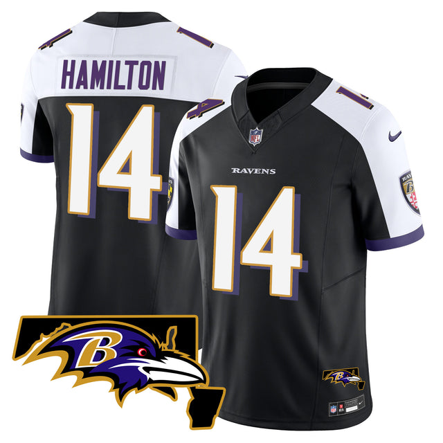 Men's Ravens Maryland Patch Vapor Limited Jersey - All Stitched - Black Alternate - Kyle Hamilton — view 1