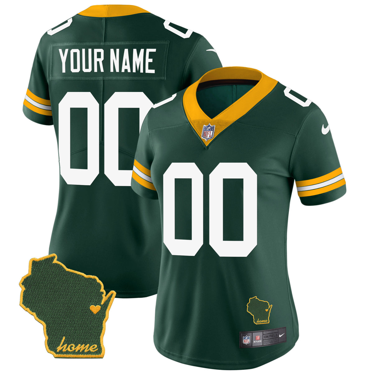 Packers Home Patch Vapor Custom Jersey - All Stitched - Green — view 1
