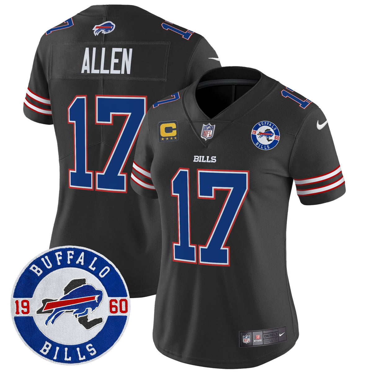 Women's Buffalo Bills 2024 Vapor Limited Jersey - Est. 1960 Patch - All Stitched - Black - Josh Allen — view 1