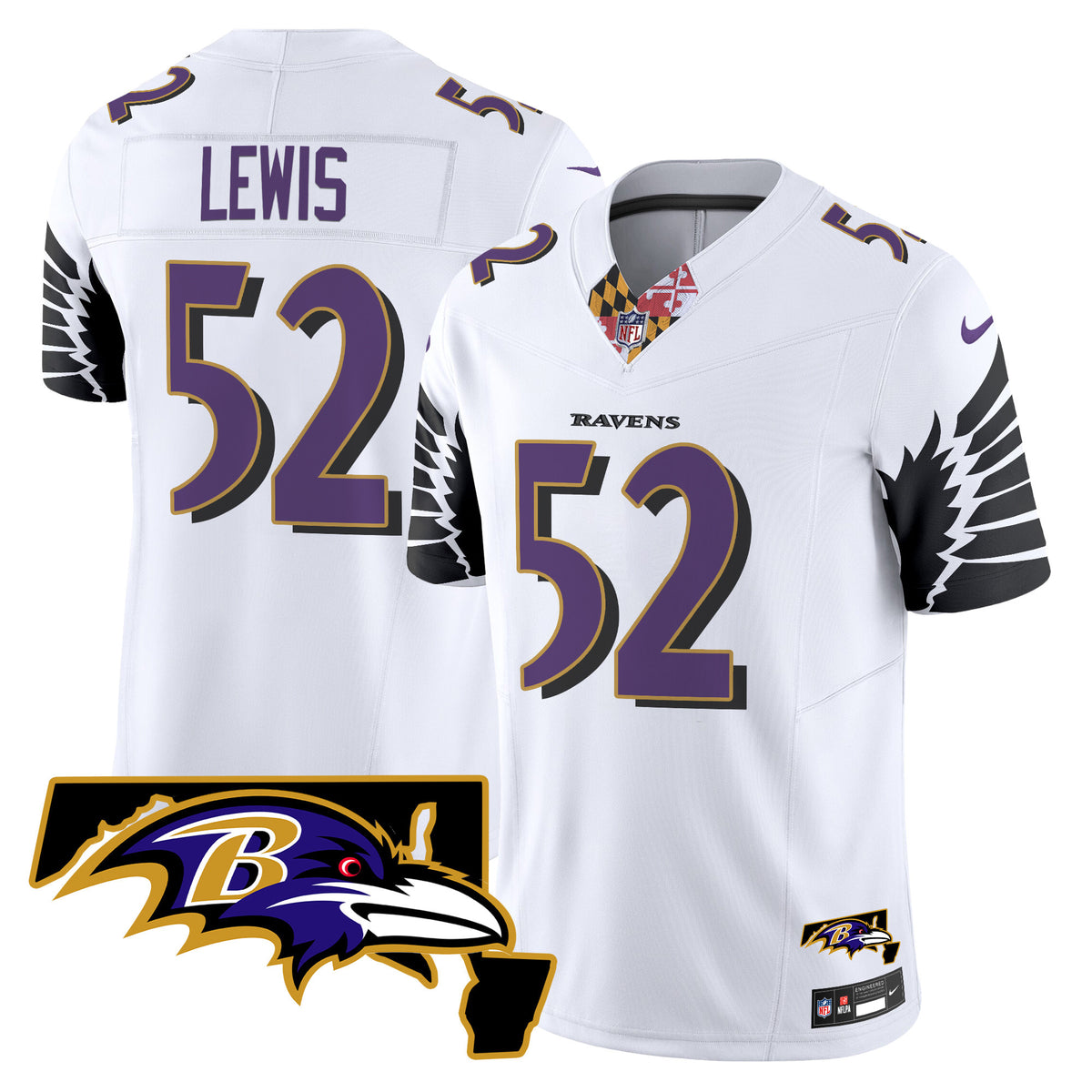 Men's Ravens Maryland Patch Vapor Limited Jersey V3 - All Stitched - White - Ray Lewis — view 1