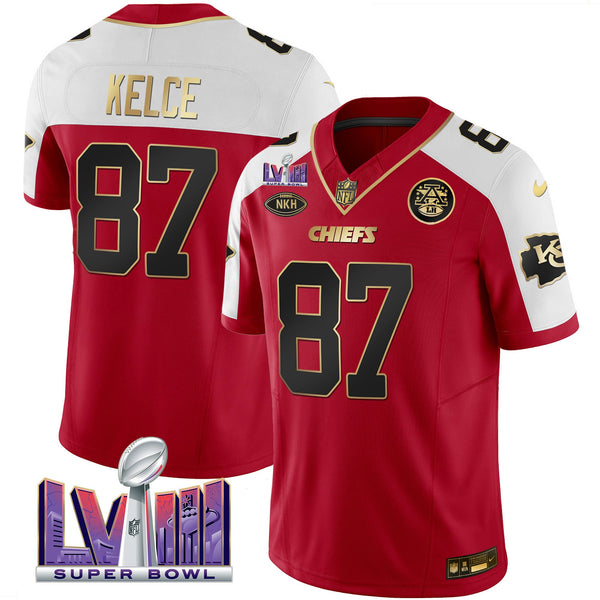Men's Chiefs Super Bowl LVIII Patch Vapor Jersey V2 - All Stitched - Red Alternate - Travis Kelce — view 1
