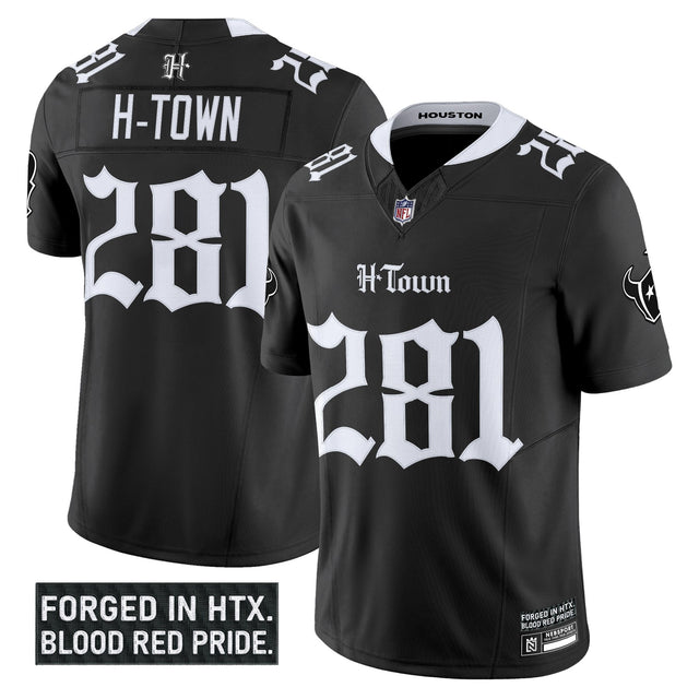 Men's Houston Texans 'Gothic Lone Star Shadows Edition' Vapor Limited Jersey - All Stitched - Black - H‑Town 281 — view 1