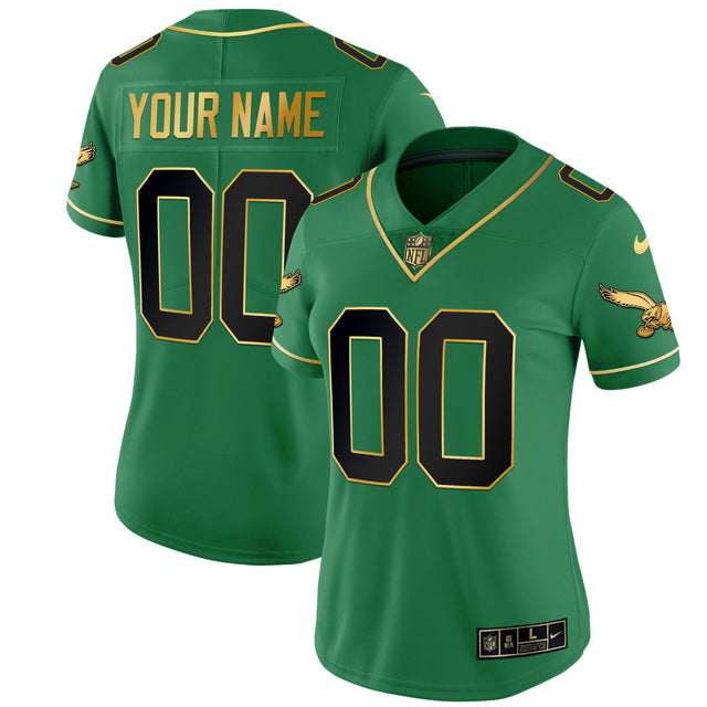Eagles Kelly Green Gold Custom Jersey - All Stitched - Black Kelly — view 1