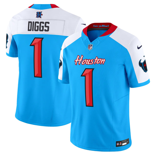 Men's Houston Texans 2024 Vapor Limited Jersey V4 - All Stitched - Blue Alternate - Stefon Diggs — view 1