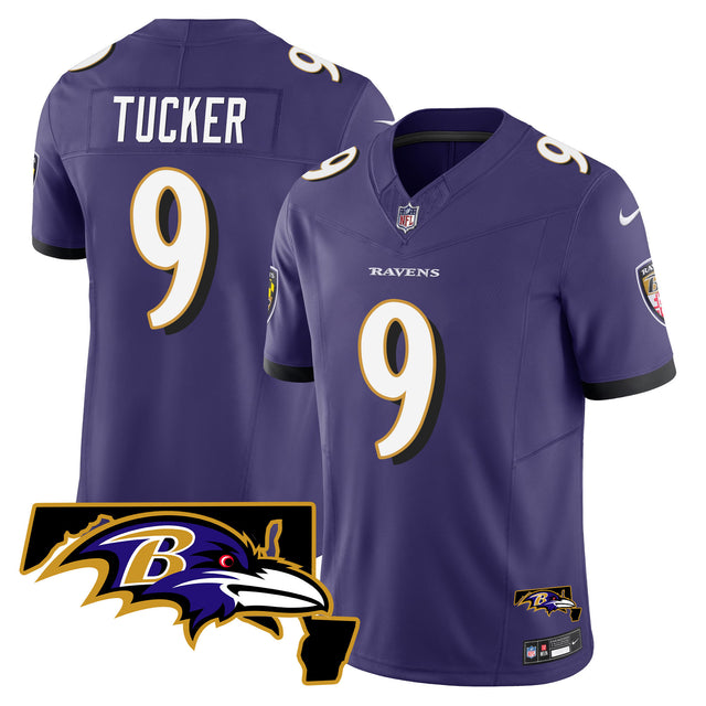 Men's Ravens Maryland Patch Vapor Limited Jersey - All Stitched - Purple - Justin Tucker — view 1
