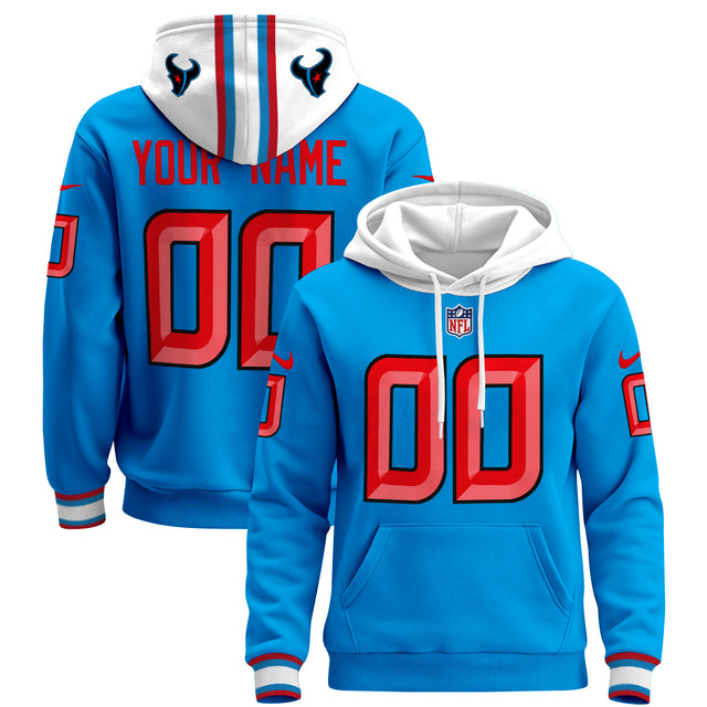 Houston Texans 2024 Pullover Custom Hoodie - All Stitched - Light Blue — view 1