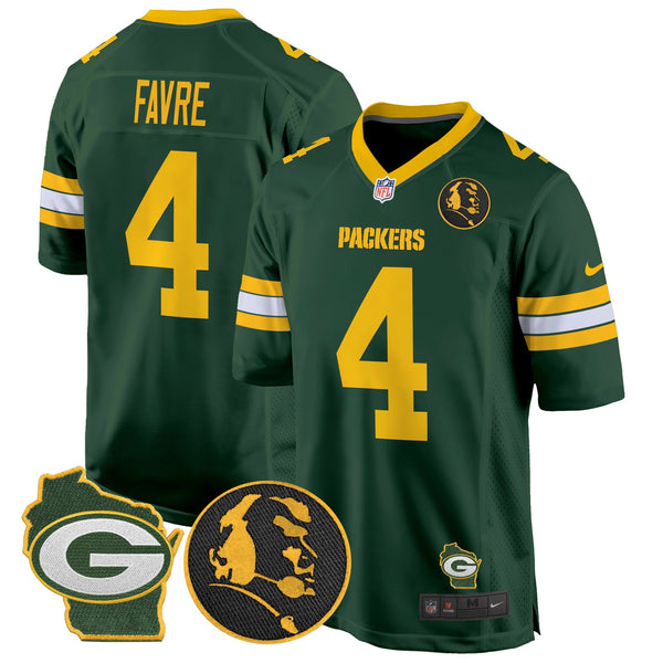 Men's Packers John Madden & Home Patch Game Jersey - All Stitched - Green - Brett Favre — view 1