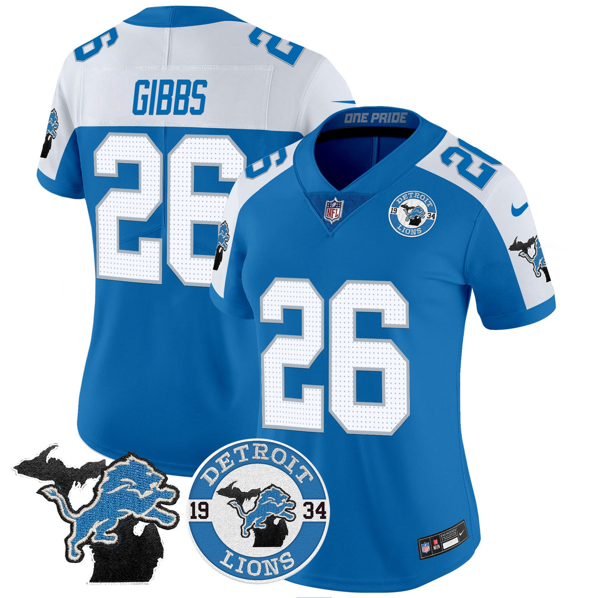 Women's Detroit Lions 2024 Vapor Limited Jersey - Est. 1934 Patch - All Stitched - Blue Alternate - Jahmyr Gibbs — view 1