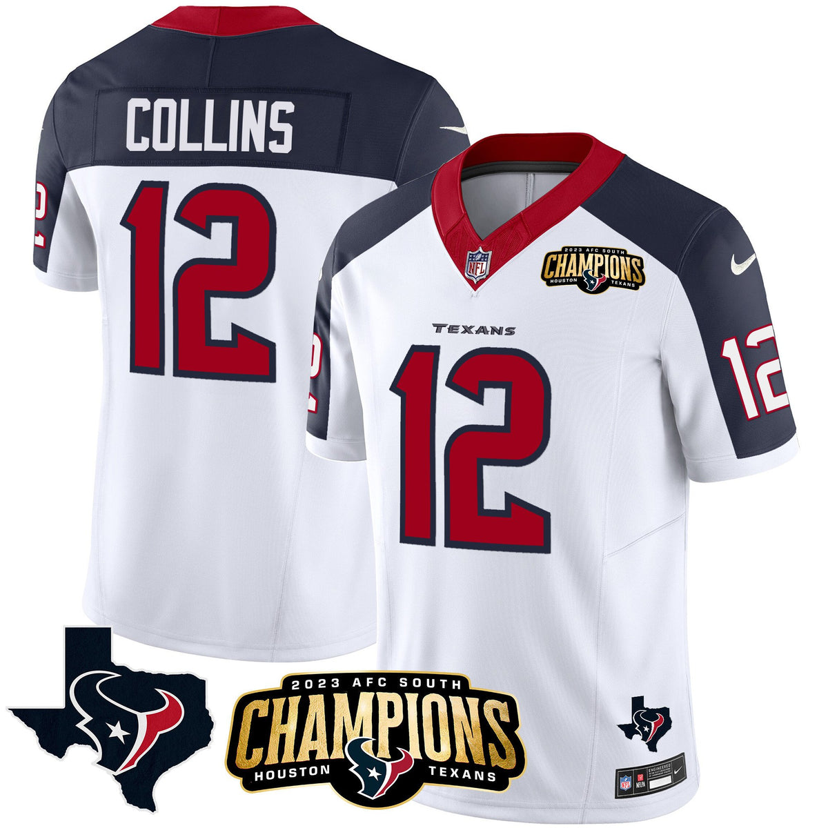 Men's Houston Texans 2023 AFC South Champions Patch Vapor Jersey - All Stitched - Inverted - Nico Collins — view 1