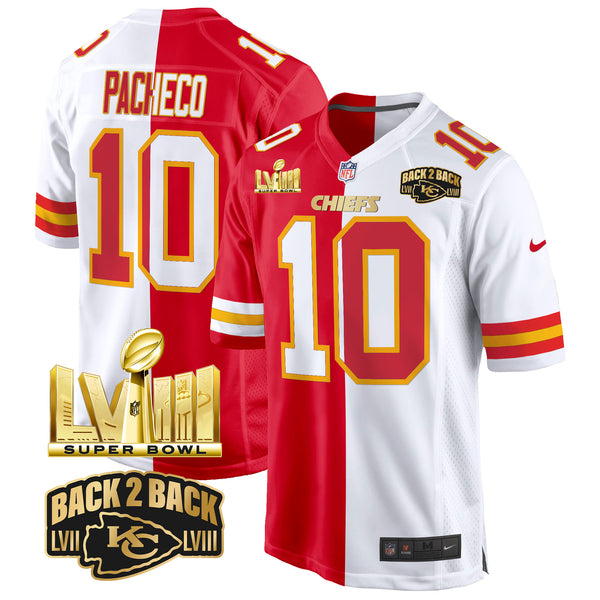Men's Chiefs Super Bowl LVIII & Back 2 Back Gold Game Jersey - All Stitched - Split - Isiah Pacheco — view 1
