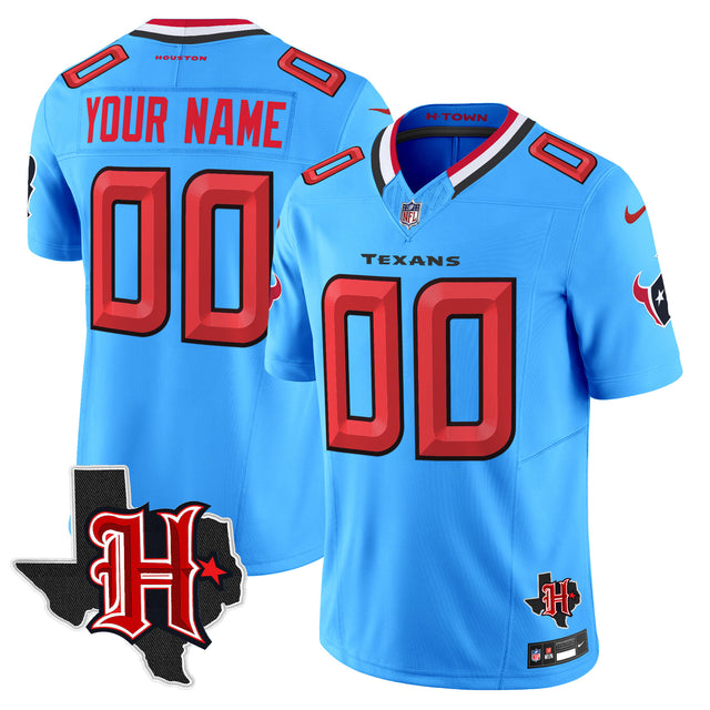 Houston Texans 2024 Texas Patch Vapor Limited Custom Jersey V5 - All Stitched - Blue — view 1