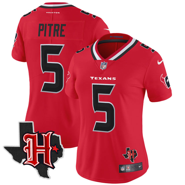 Women's Houston Texans 2024 Texas Patch Vapor Limited Jersey V5 - All Stitched - Red - Jalen Pitre — view 1