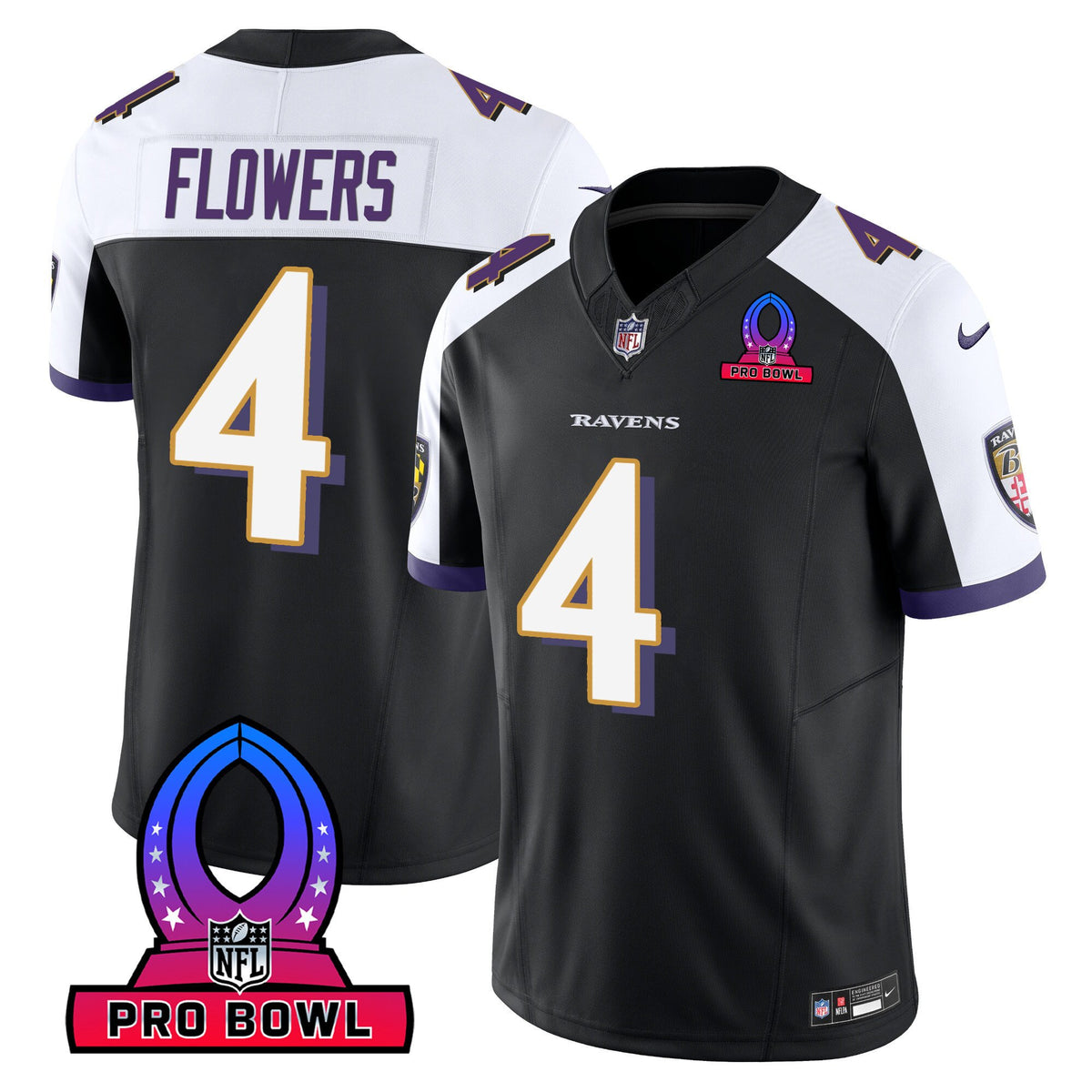 Men's Ravens 2024 Pro Bowl Patch Vapor Jersey - All Stitched - Black Alternate - Zay Flowers — view 1