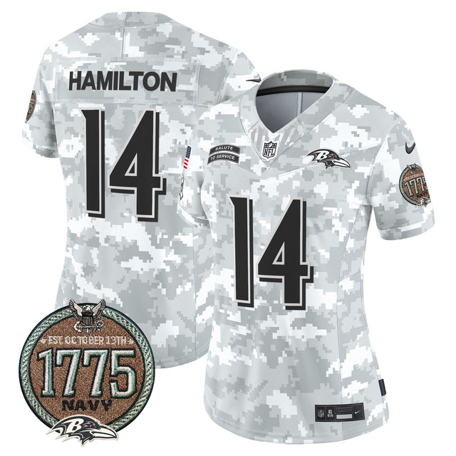 Women's Ravens 2024 Salute to Service Establishment Year Patch Vapor Limited Jersey - All Stitched - Navy - Kyle Hamilton — view 1