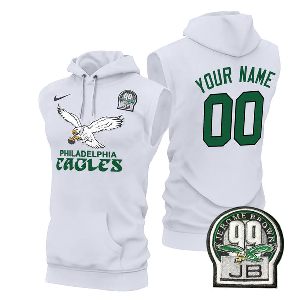 Eagles Kelly Green Custom Sleeveless Hoodie - All Stitched - Kelly White — view 1