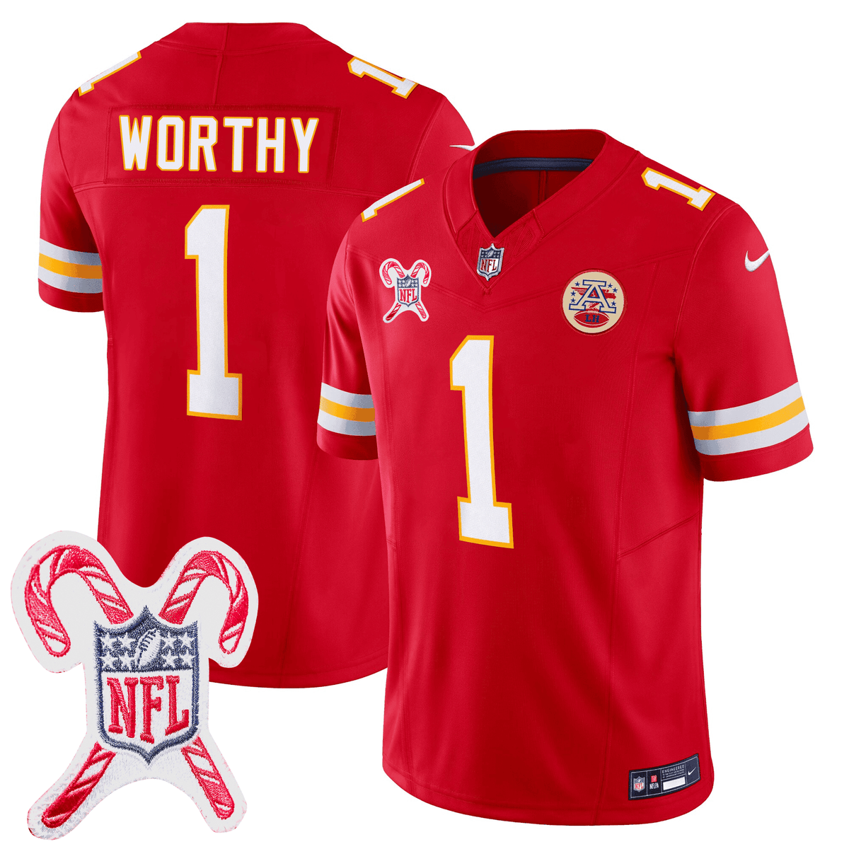 Men's Kansas City Chiefs Christmas Patch Vapor Limited Jersey - All Stitched - Red - Xavier Worthy — view 1