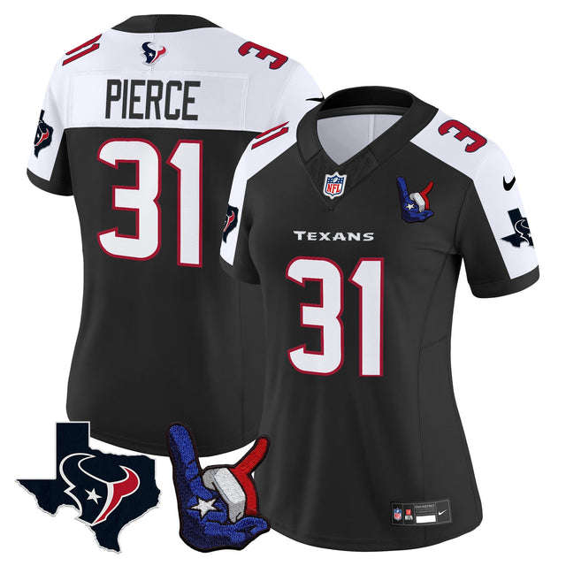 Women's Houston Texans Hand Sign Throwing Up The H Vapor Jersey - All Stitched - Black Alternate - Dameon Pierce — view 1