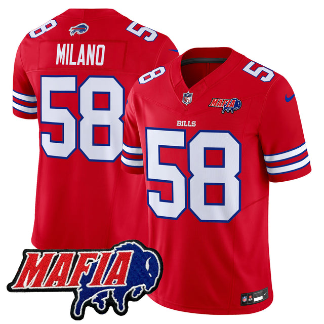 Men's Buffalo Bills 2025 Bills Mafia Patch Vapor Limited Jersey - All Stitched - Red - Matt Milano — view 1