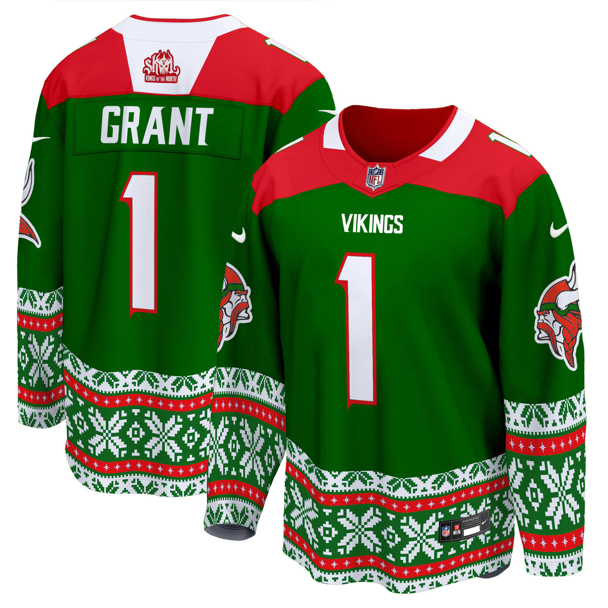 Men's Minnesota Vikings 2024 Christmas Premier Breakaway Jersey - All Printed - Green - Bud Grant — view 1