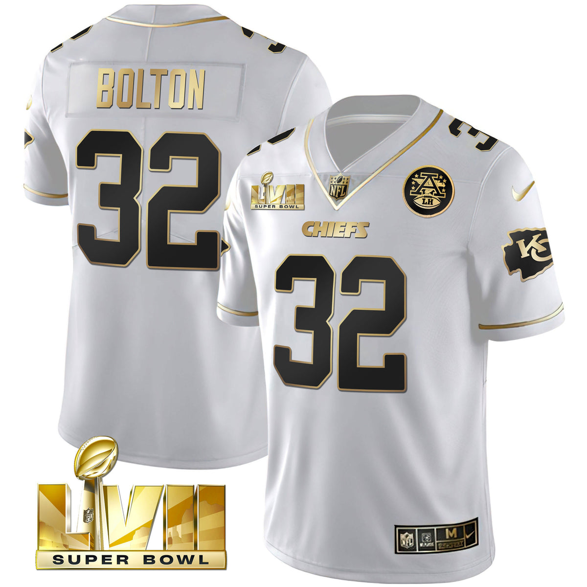 Youth's Chiefs Super Bowl Vapor Gold Jersey - All Stitched - White Gold - Nick Bolton — view 1