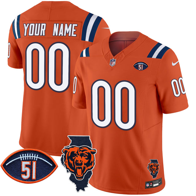 Bears Illinois Patch Vapor Limited Custom Jersey V2 - All Stitched - Orange — view 1