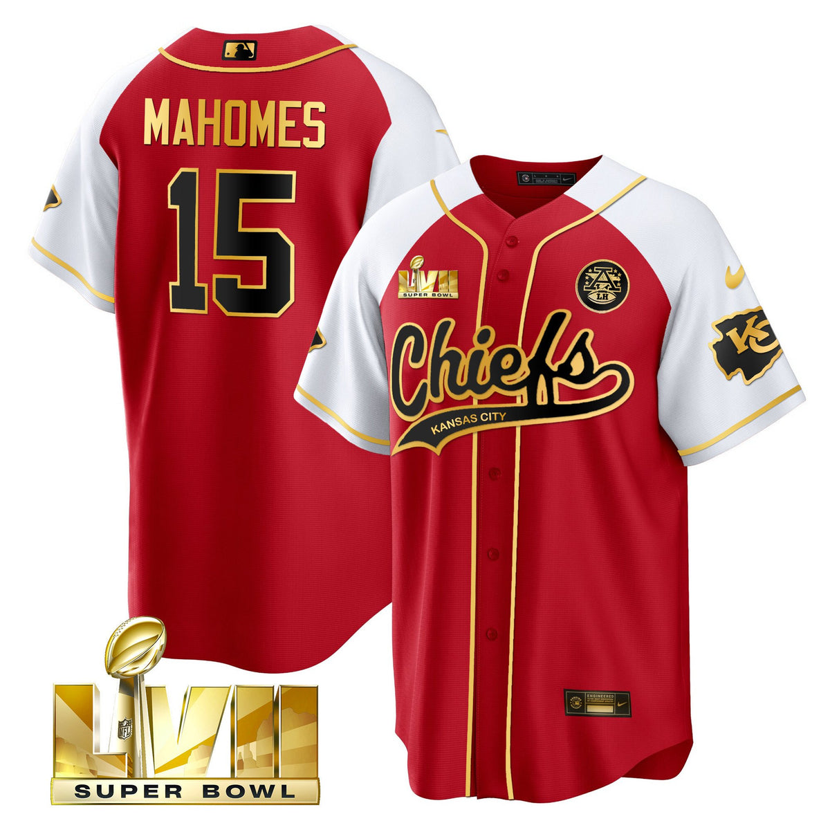 Men's Chiefs Super Bowl LVII Alternate Cool Base Jersey - All Stitched - Black Red - Patrick Mahomes — view 1