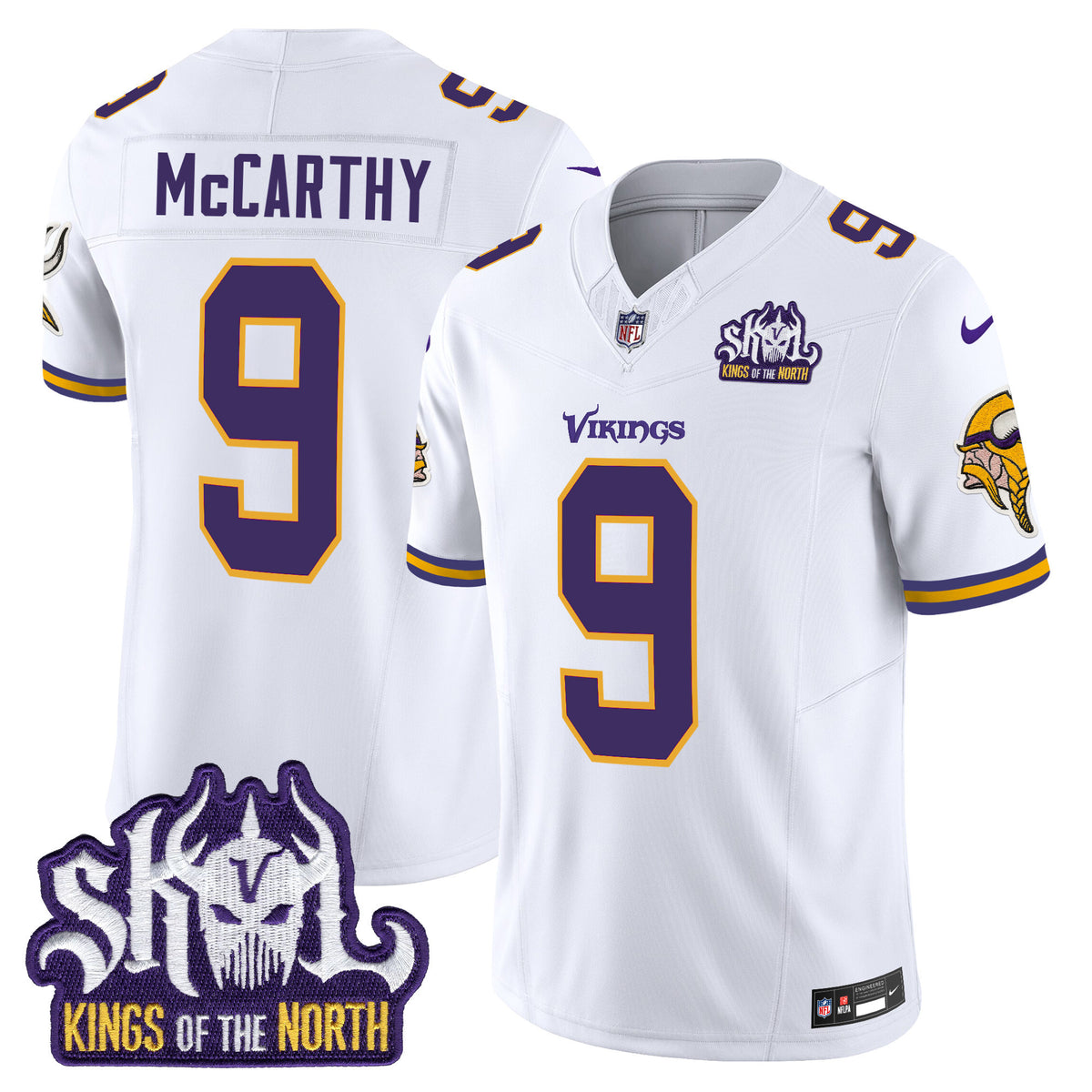 Men's Minnesota Vikings King Of The North Patch Throwback Vapor Limited Jersey - All Stitched - White - J.J. McCarthy — view 1