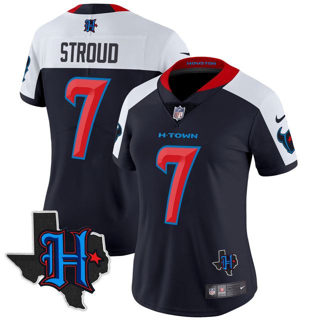 Women's Houston Texans 2024 Texas Patch Vapor Limited Jersey V2 - All Stitched - Navy Alternate - C.J. Stroud — view 1